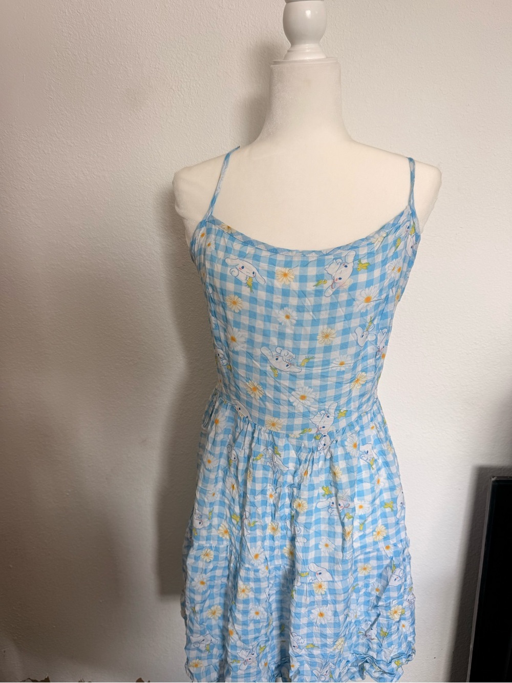 75. Sanrio Cinnamoroll blue and white gingham dress with white bunny XL